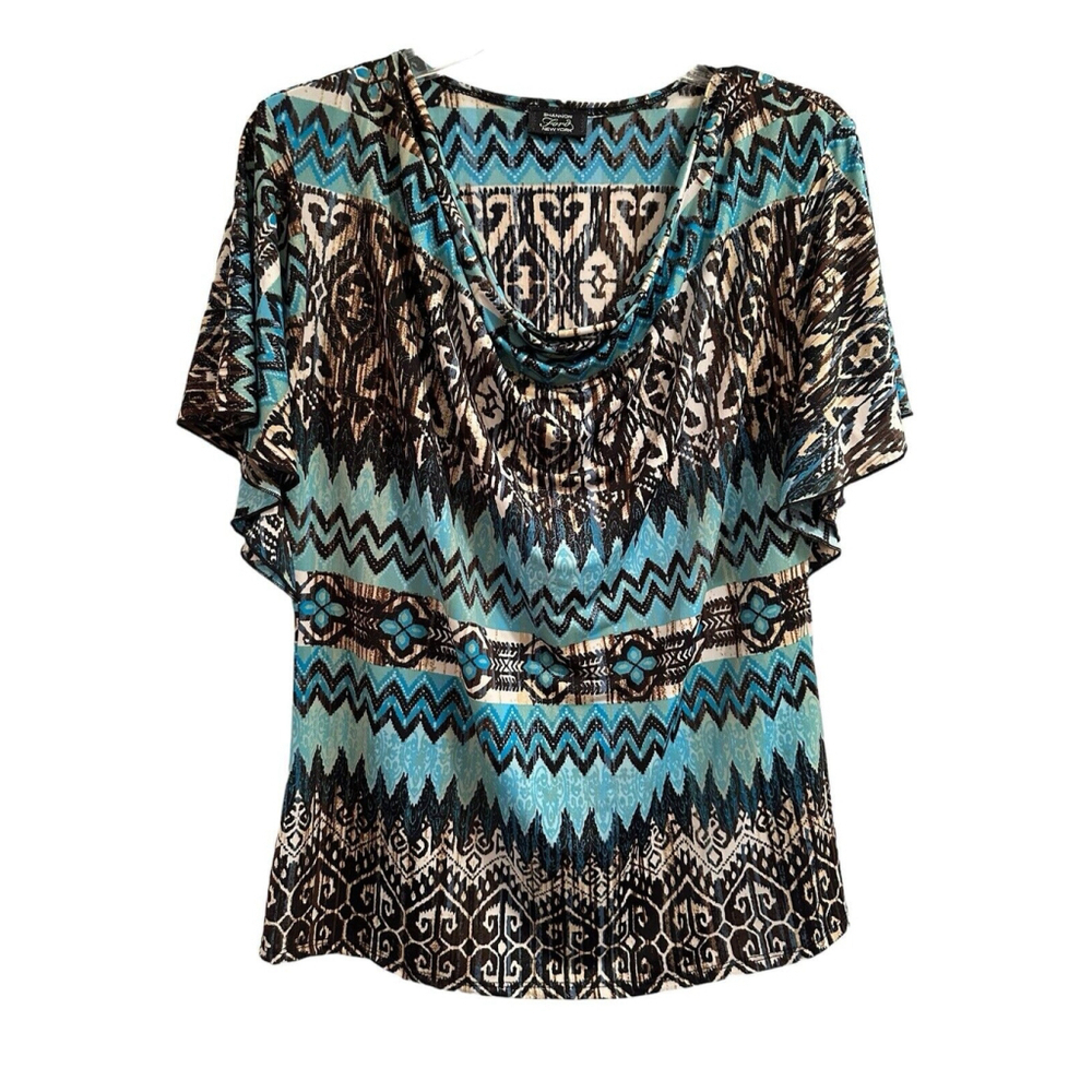 Shannon Ford New York Southwestern Aztec Blouse Womens Multicolor Short Sleeves